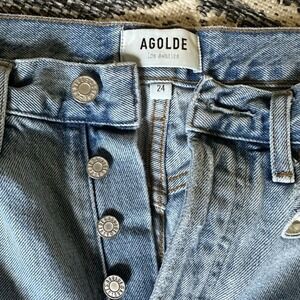 AGOLDE 90s Mid Rise Loose Fit Jeans Size 24‎ Organic Cotton Ripped Distressed